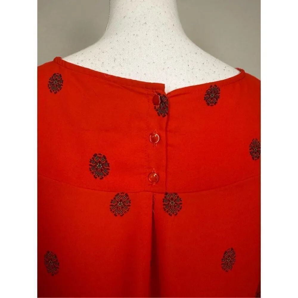 Maeve Silky Red Navy Printed Blouse 4 - Picture 3 of 8